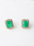 Aretes con Esmeralda y Halo Diamantes