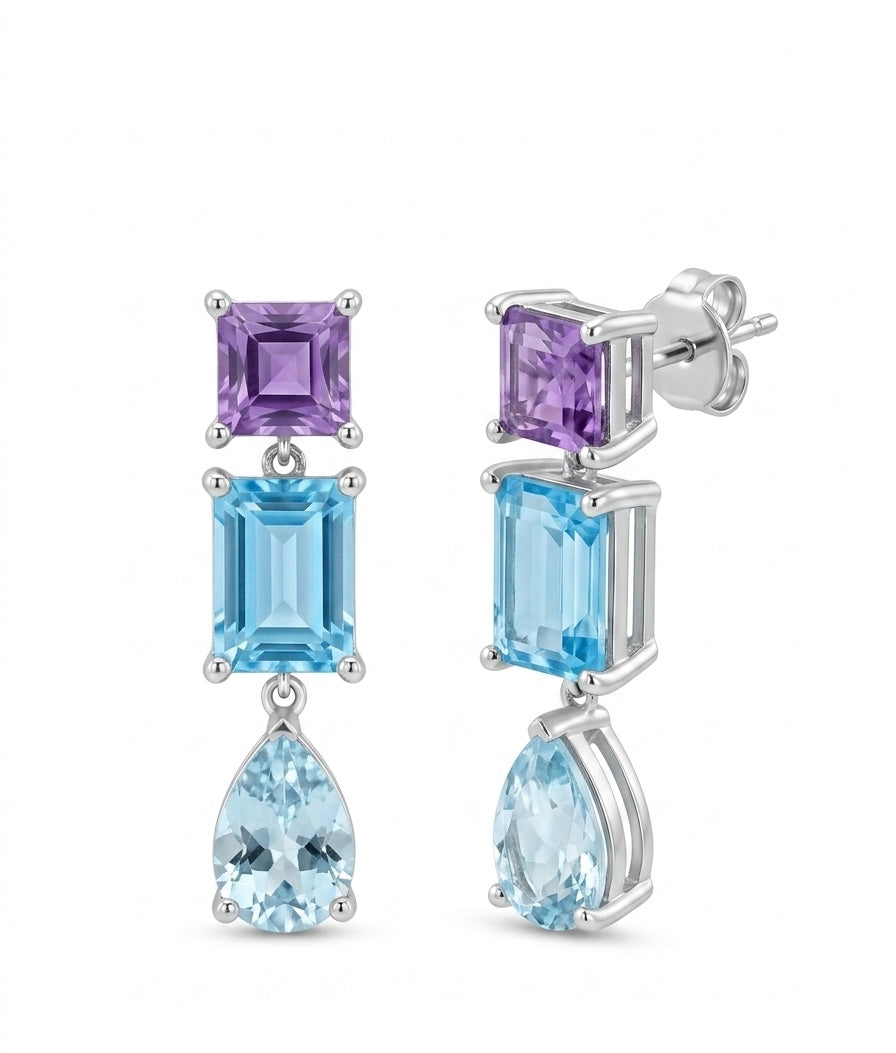 Aretes con Amatista, Topacio y Aquamarina
