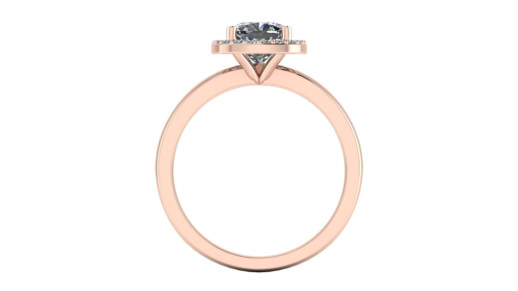 Anillo de compromiso  radiant, diamantes laterales y en halo - Antonio