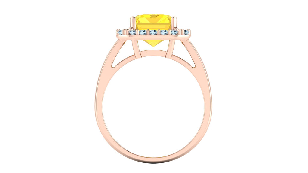 Anillo con citrino corte baguette y halo de topacios - Gala
