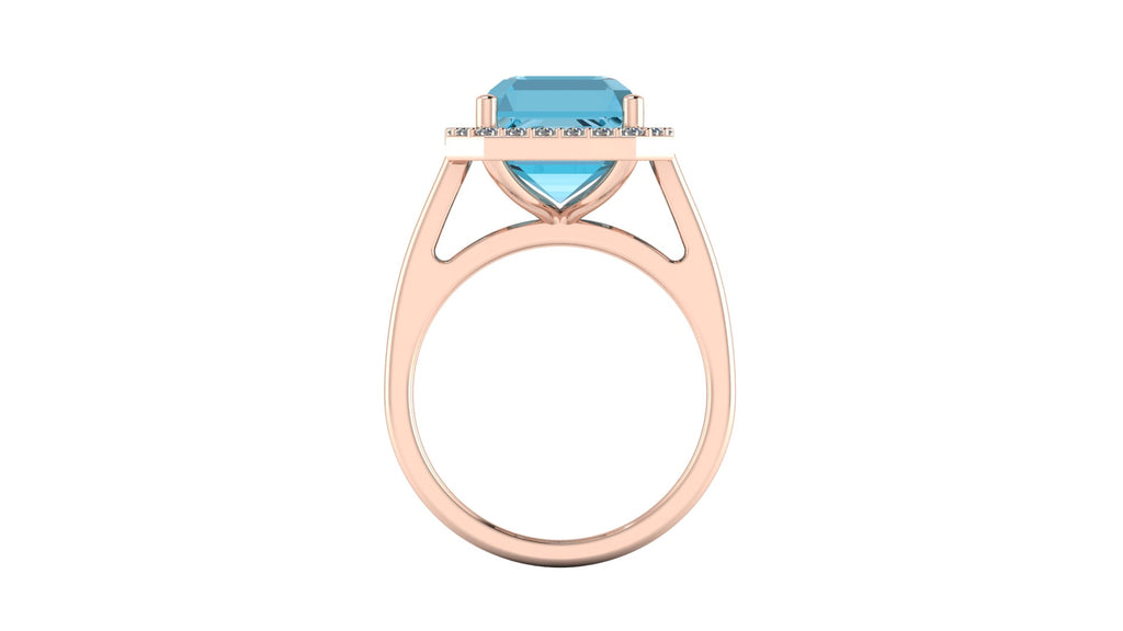 Anillo con topacio central corte esmeralda y halo de diamantes - Josefa