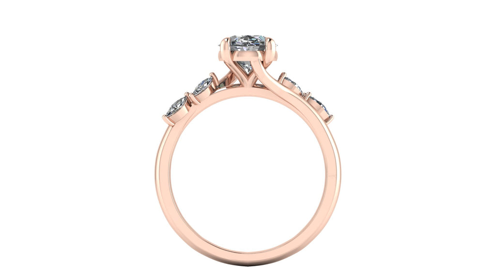 Anillo de compromiso  ovalado, diamantes laterales marquise - Armando