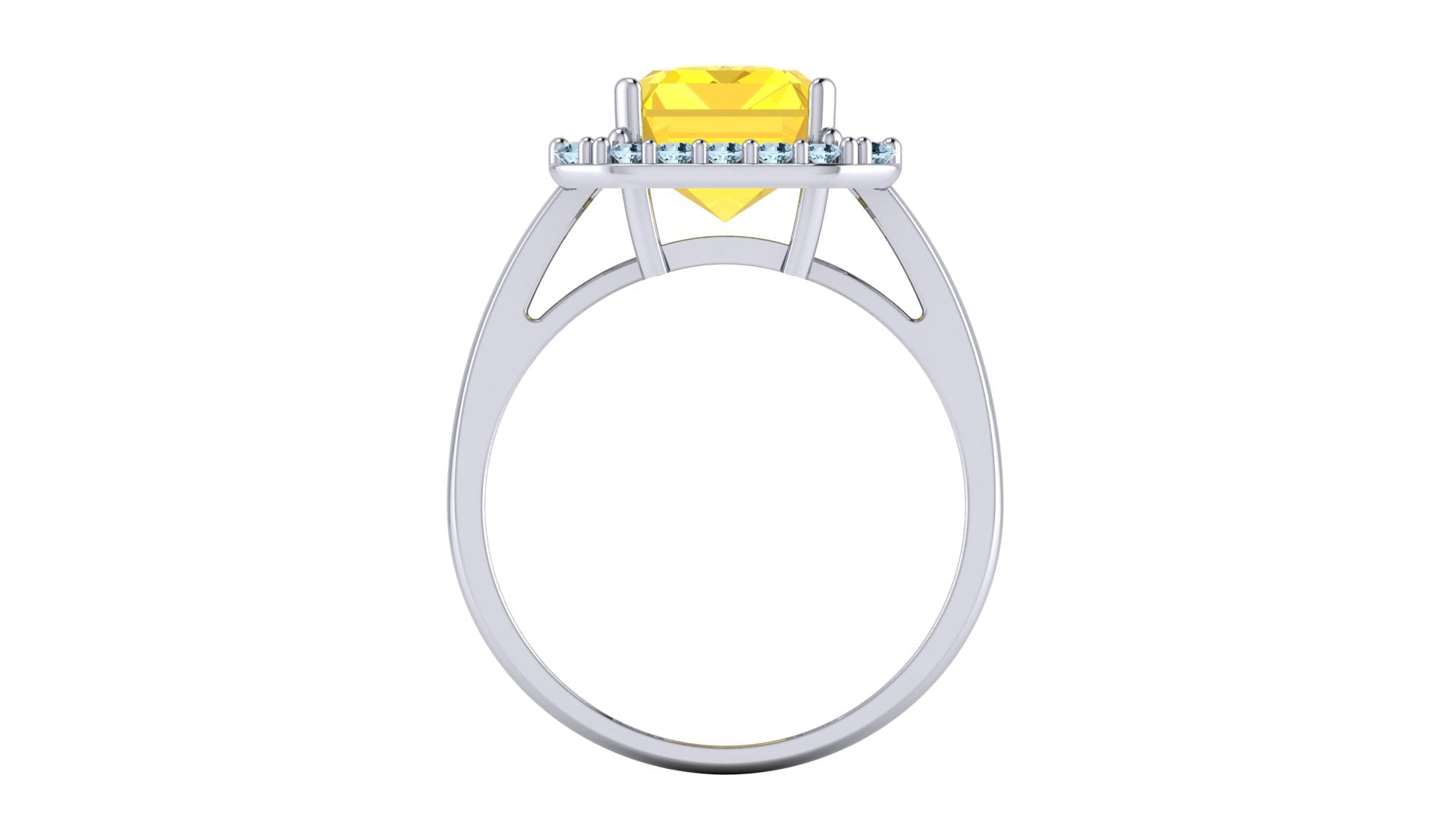 Anillo con citrino corte baguette y halo de topacios - Gala