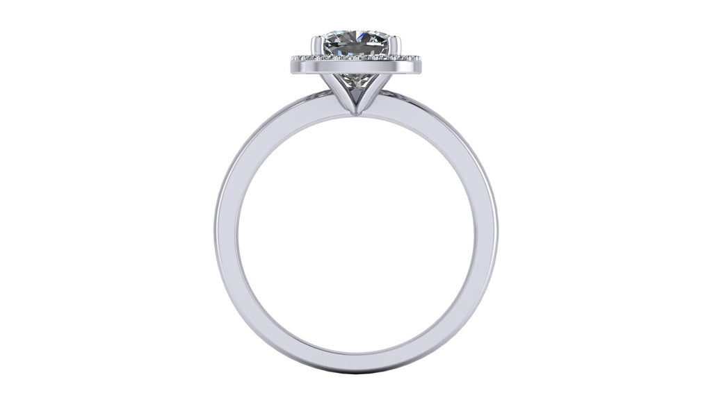Anillo de compromiso  radiant, diamantes laterales y en halo - Antonio