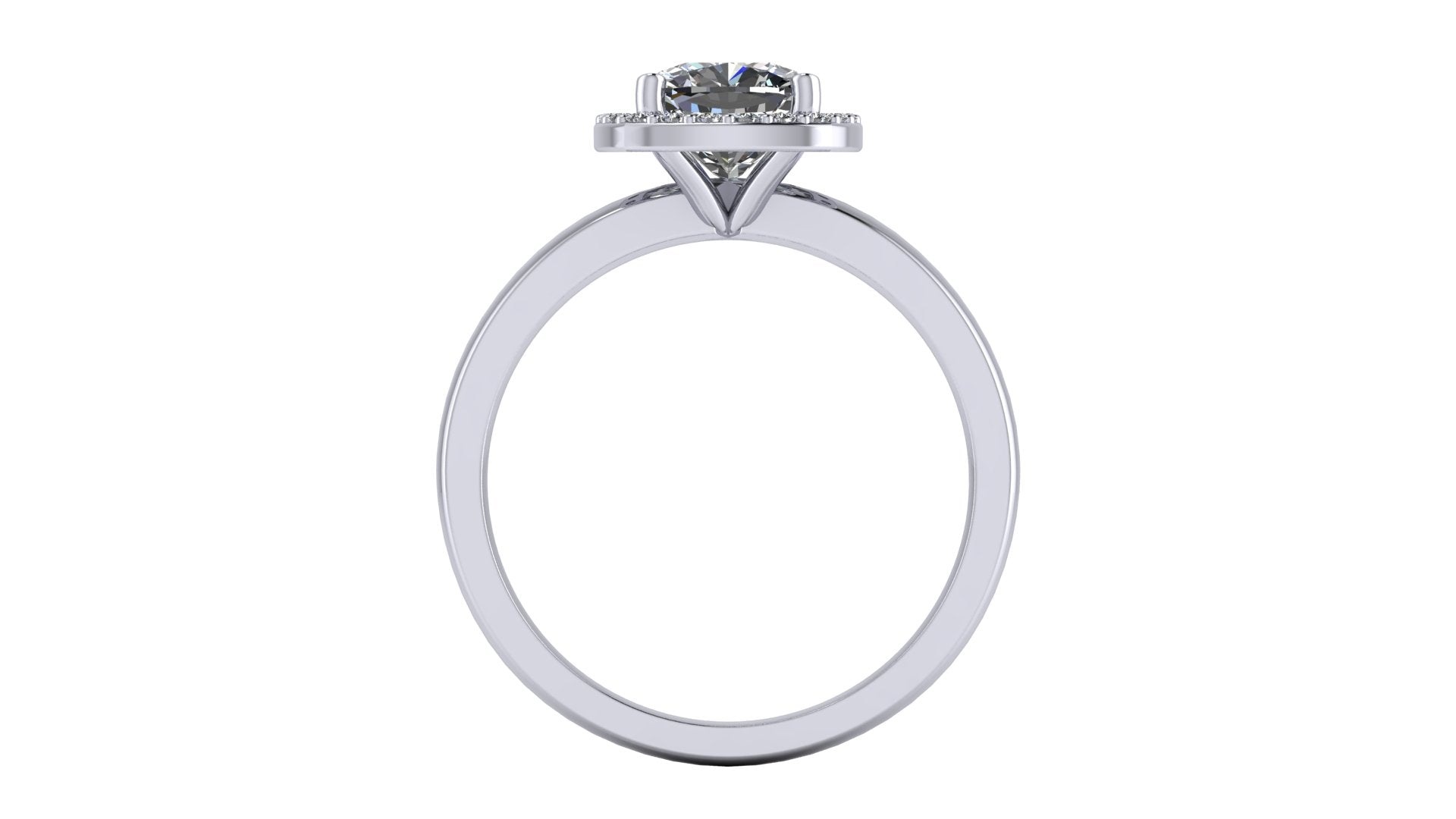 Anillo de compromiso  radiant, diamantes laterales y en halo - Antonio