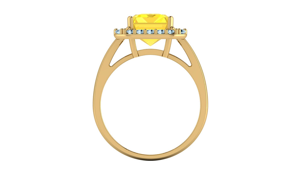 Anillo con citrino corte baguette y halo de topacios - Gala
