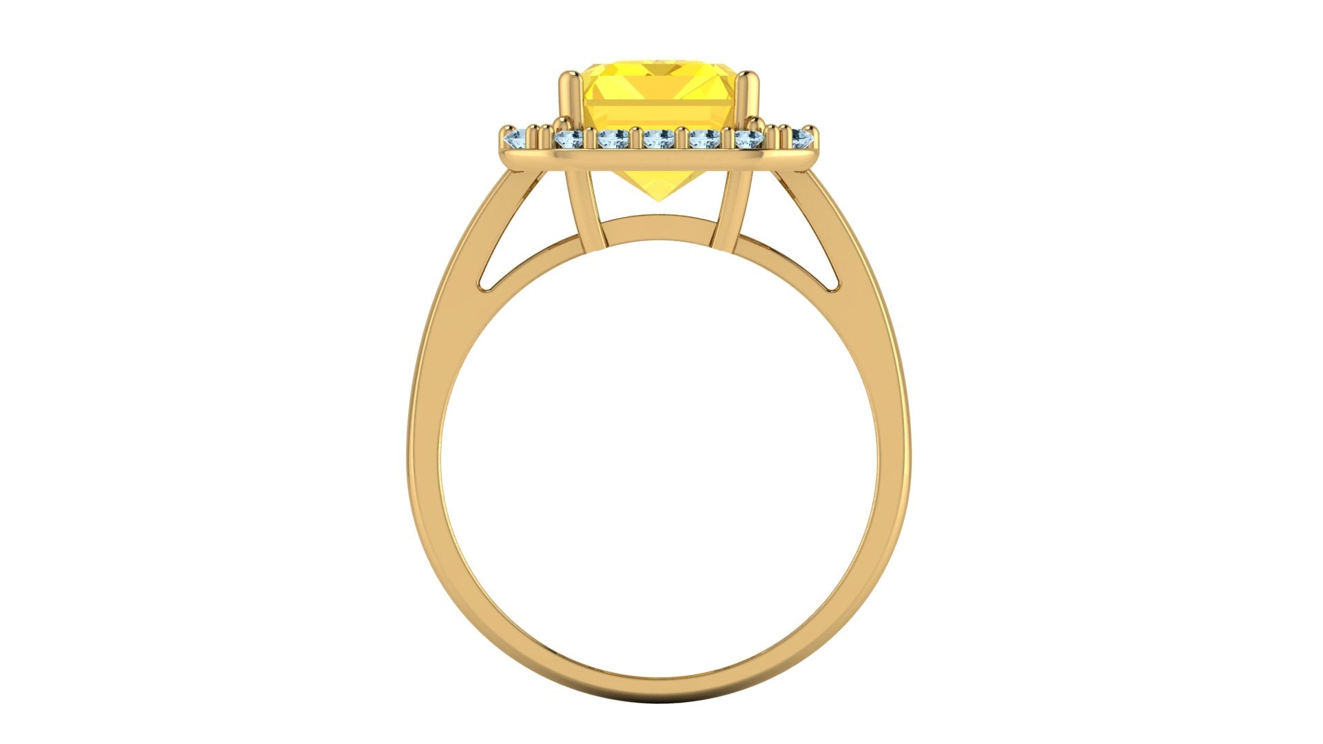 Anillo con citrino corte baguette y halo de topacios - Gala