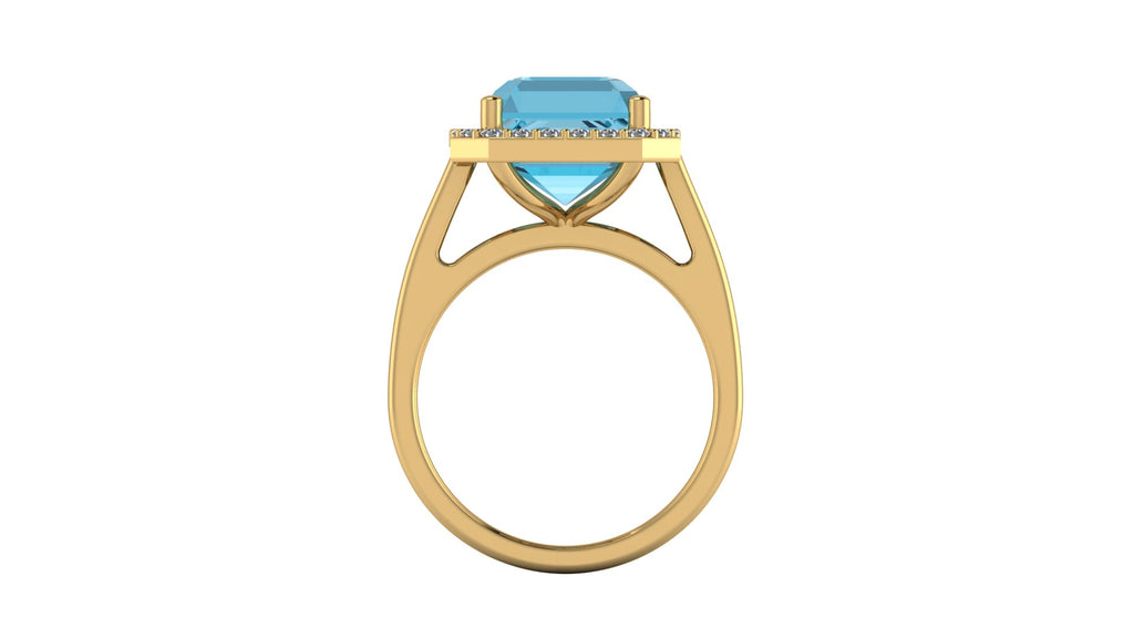 Anillo con topacio central corte esmeralda y halo de diamantes - Josefa