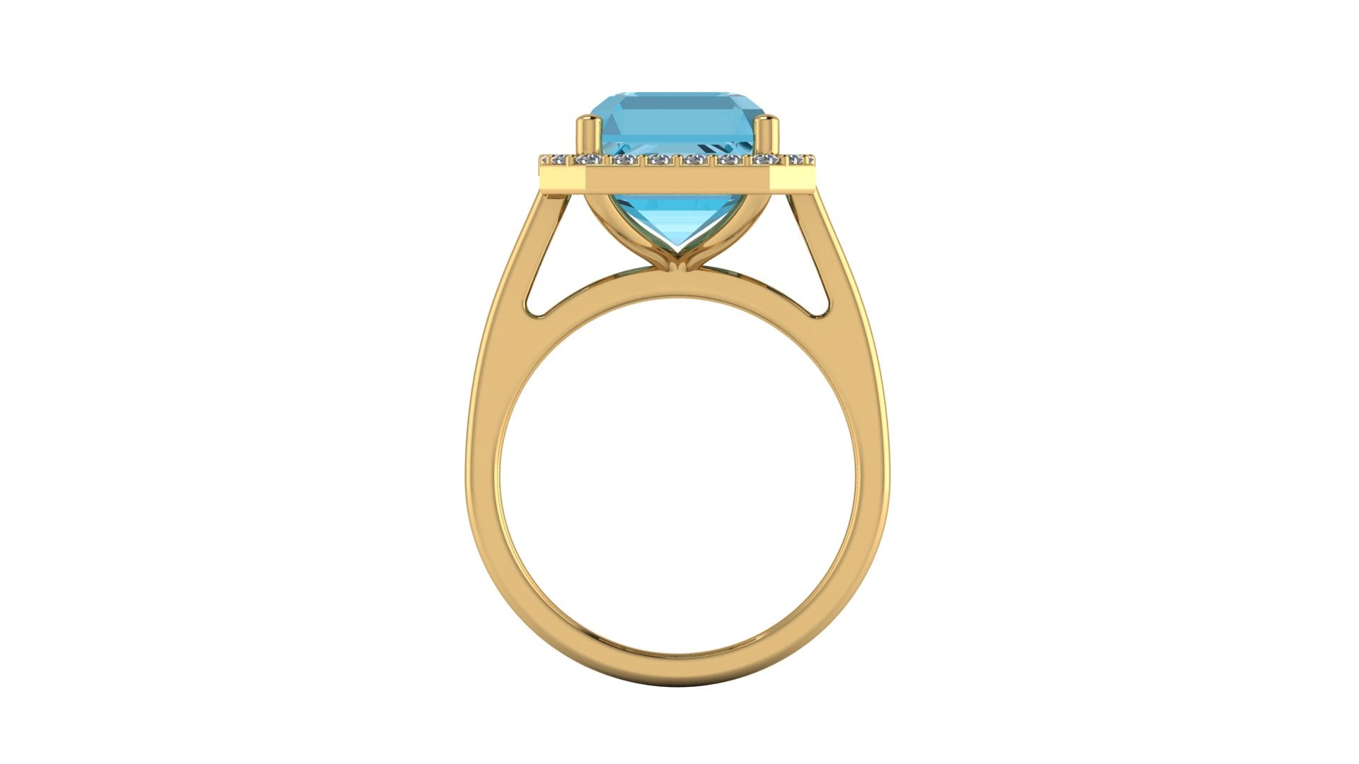 Anillo con topacio central corte esmeralda y halo de diamantes - Josefa