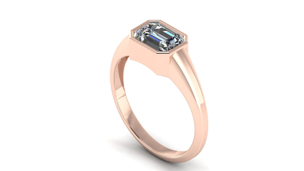 Anillo de compromiso solitario bicelado corte esmeralda - Ricardo