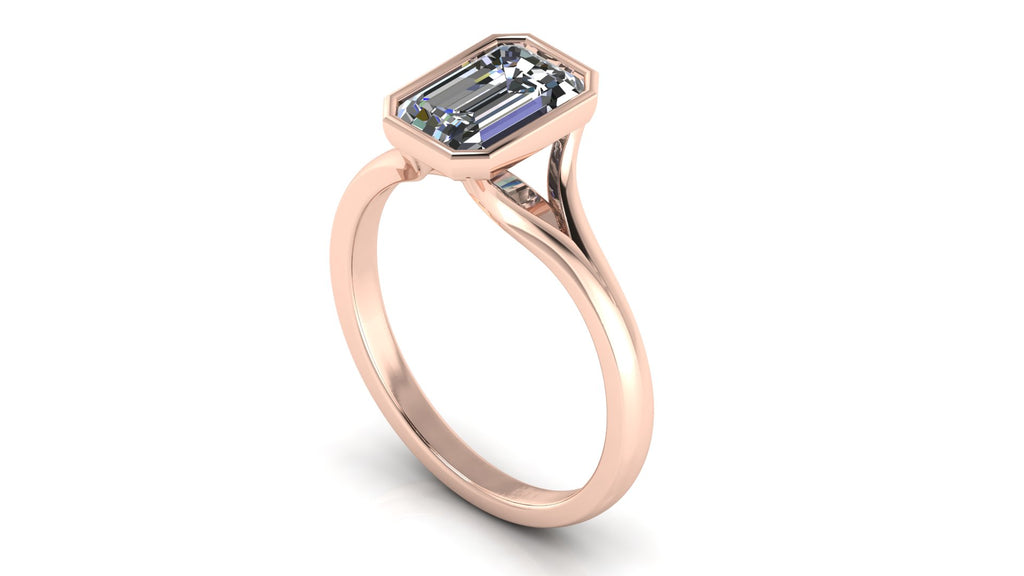 Anillo de compromiso solitario bicelado corte esmeralda - Omar