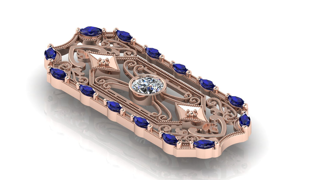 Broche  con zafiros y diamantes - Kala