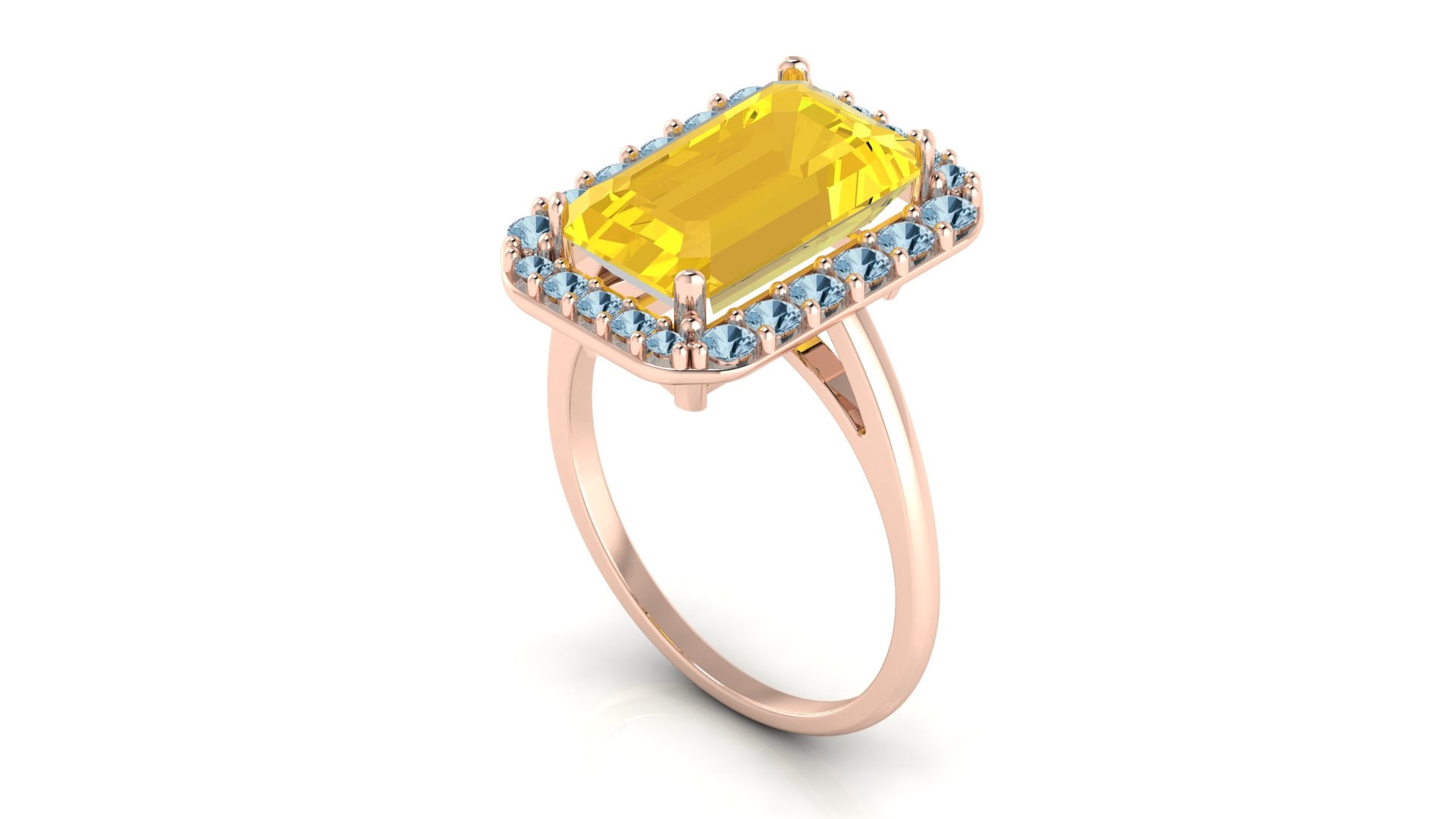 Anillo con citrino corte baguette y halo de topacios - Gala