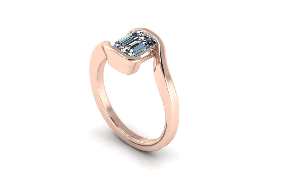 Anillo de compromiso solitario bicelado corte esmeralda - Omar
