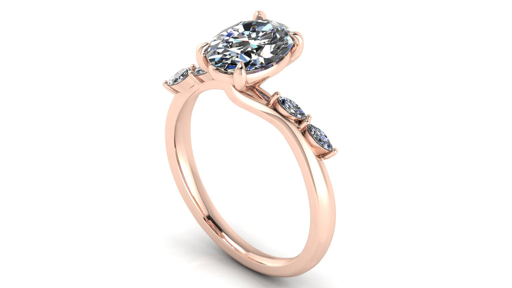 Anillo de compromiso  ovalado, diamantes laterales marquise - Armando