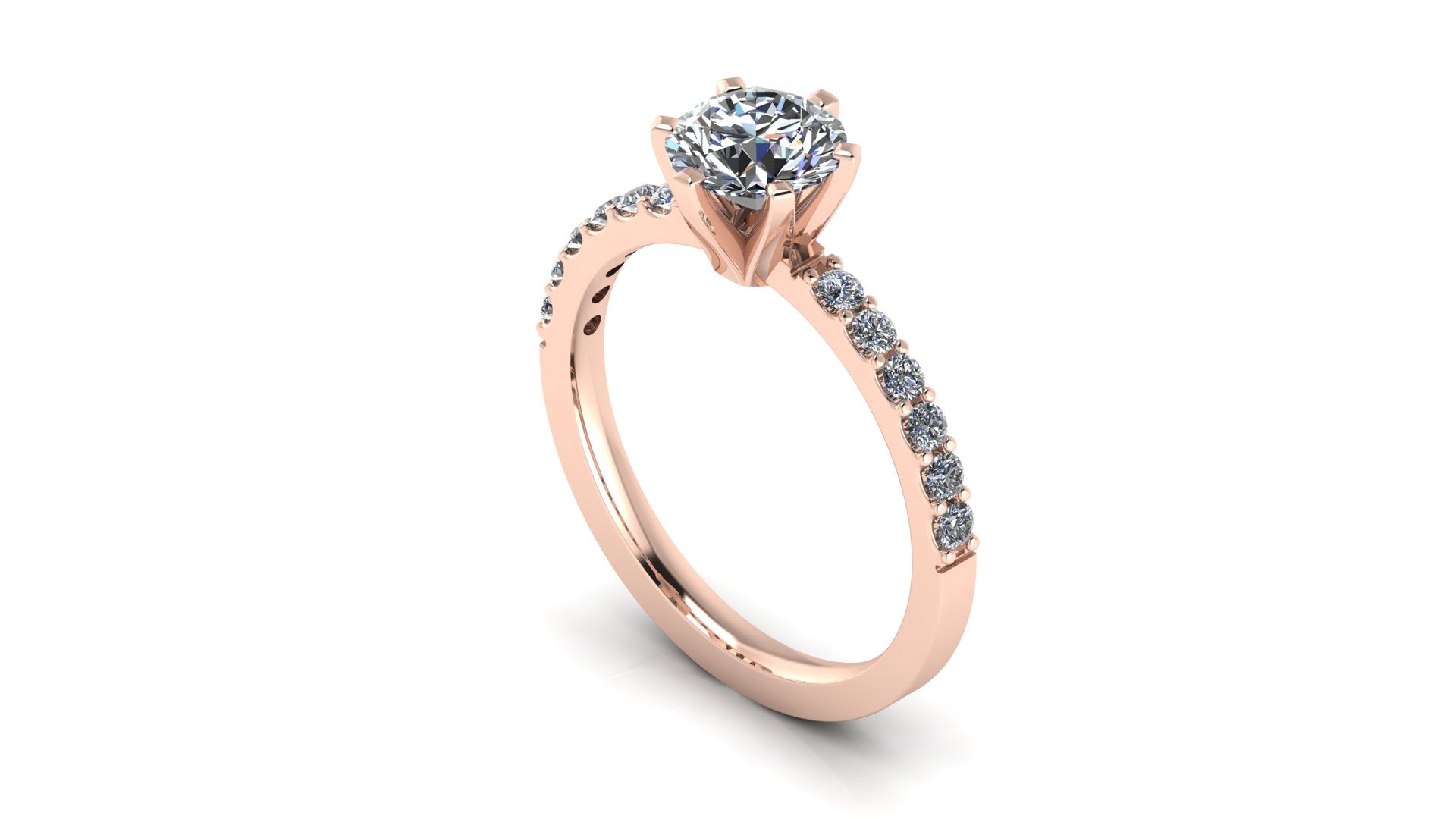 Anillo de compromiso  redondo, diamantes laterales - Daniel