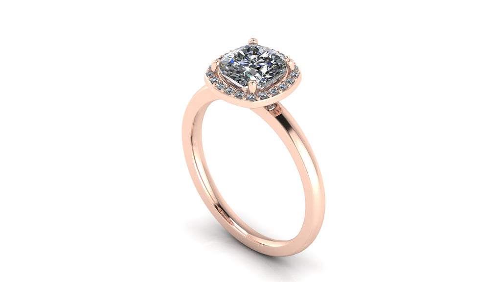 Anillo de compromiso  radiant, diamantes laterales y en halo - Antonio