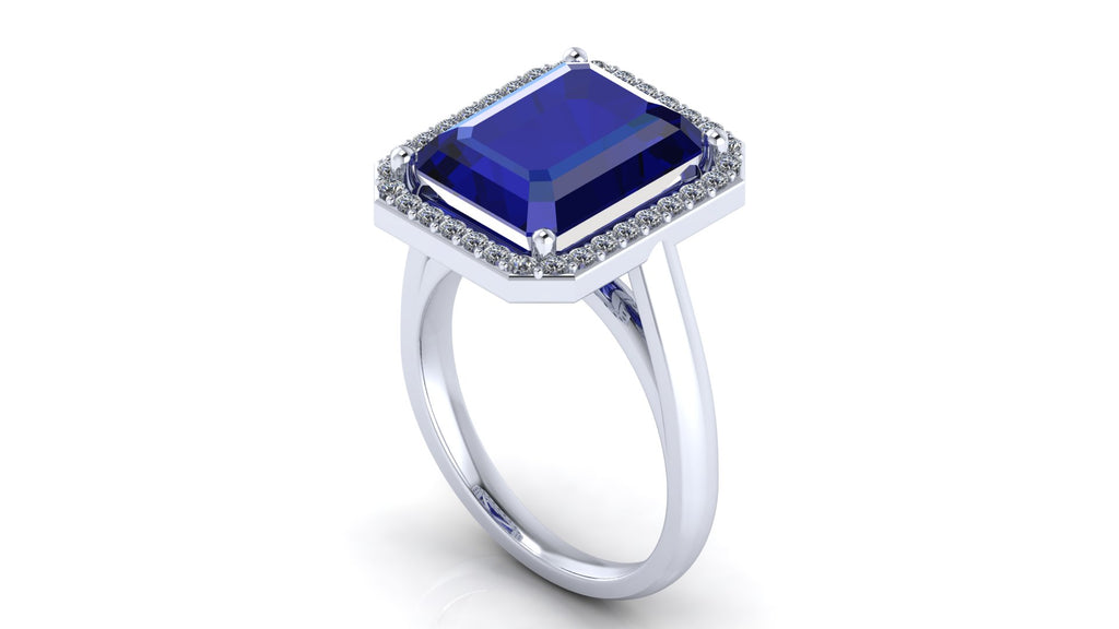 Anillo de esmeralda y halo de diamantes - Diana