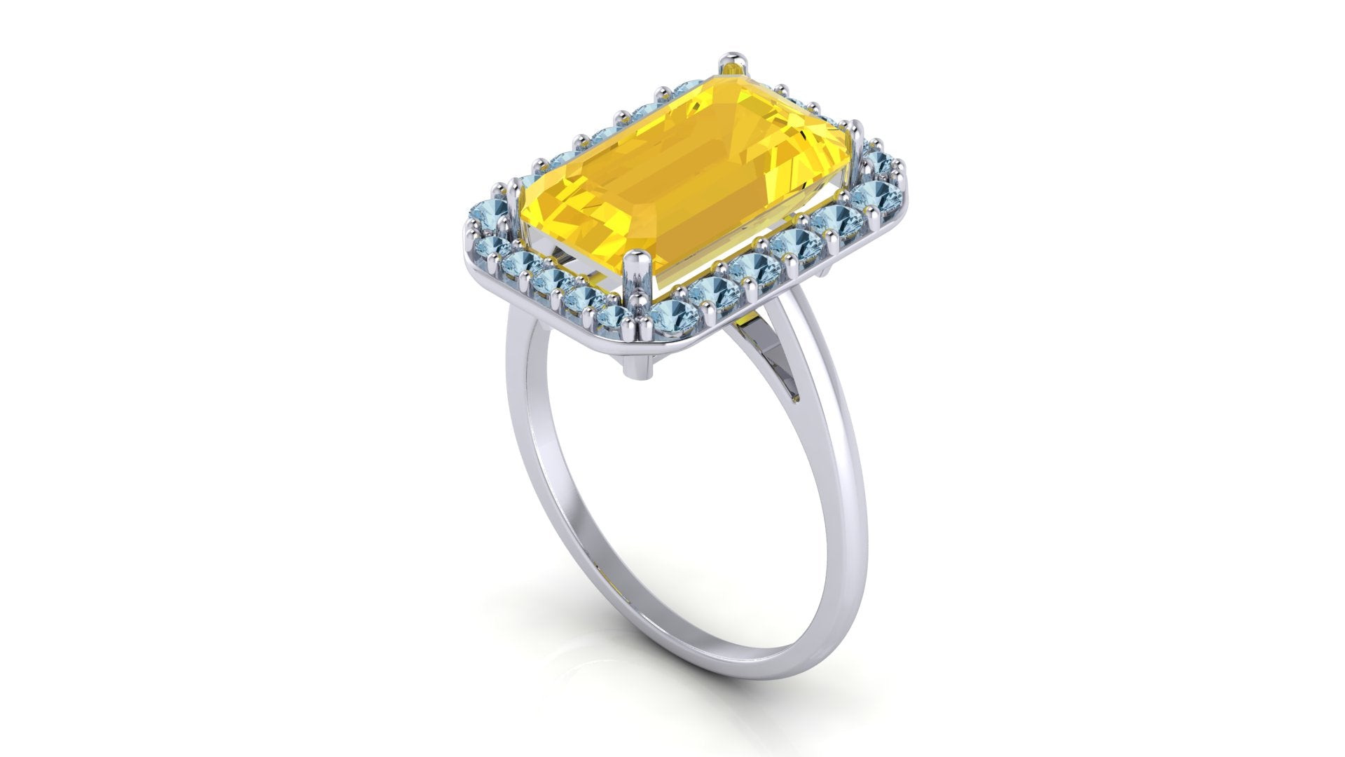 Anillo con citrino corte baguette y halo de topacios - Gala