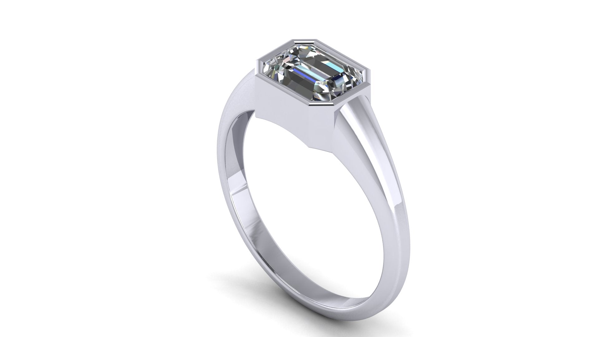 Anillo de compromiso solitario bicelado corte esmeralda - Ricardo