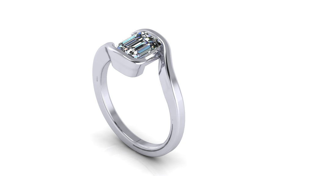 Anillo de compromiso solitario bicelado corte esmeralda - Omar