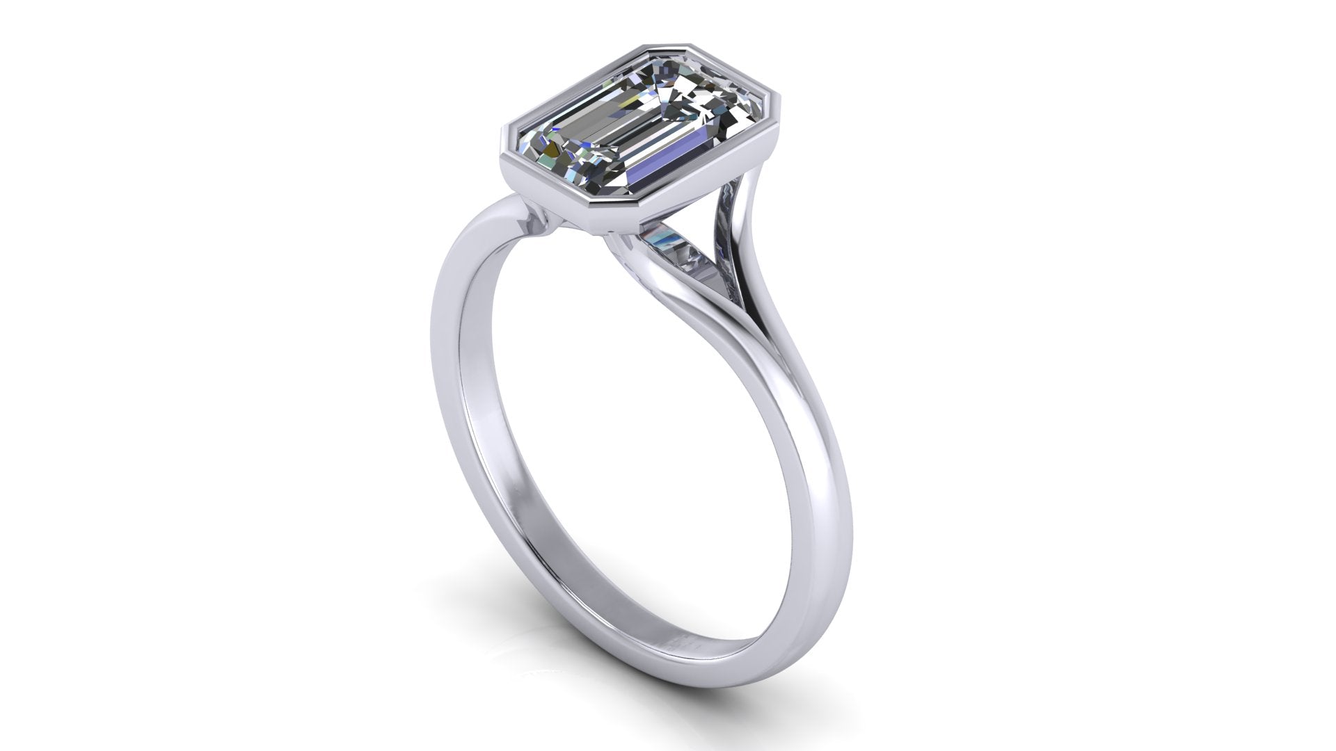 Anillo de compromiso solitario bicelado corte esmeralda - Omar
