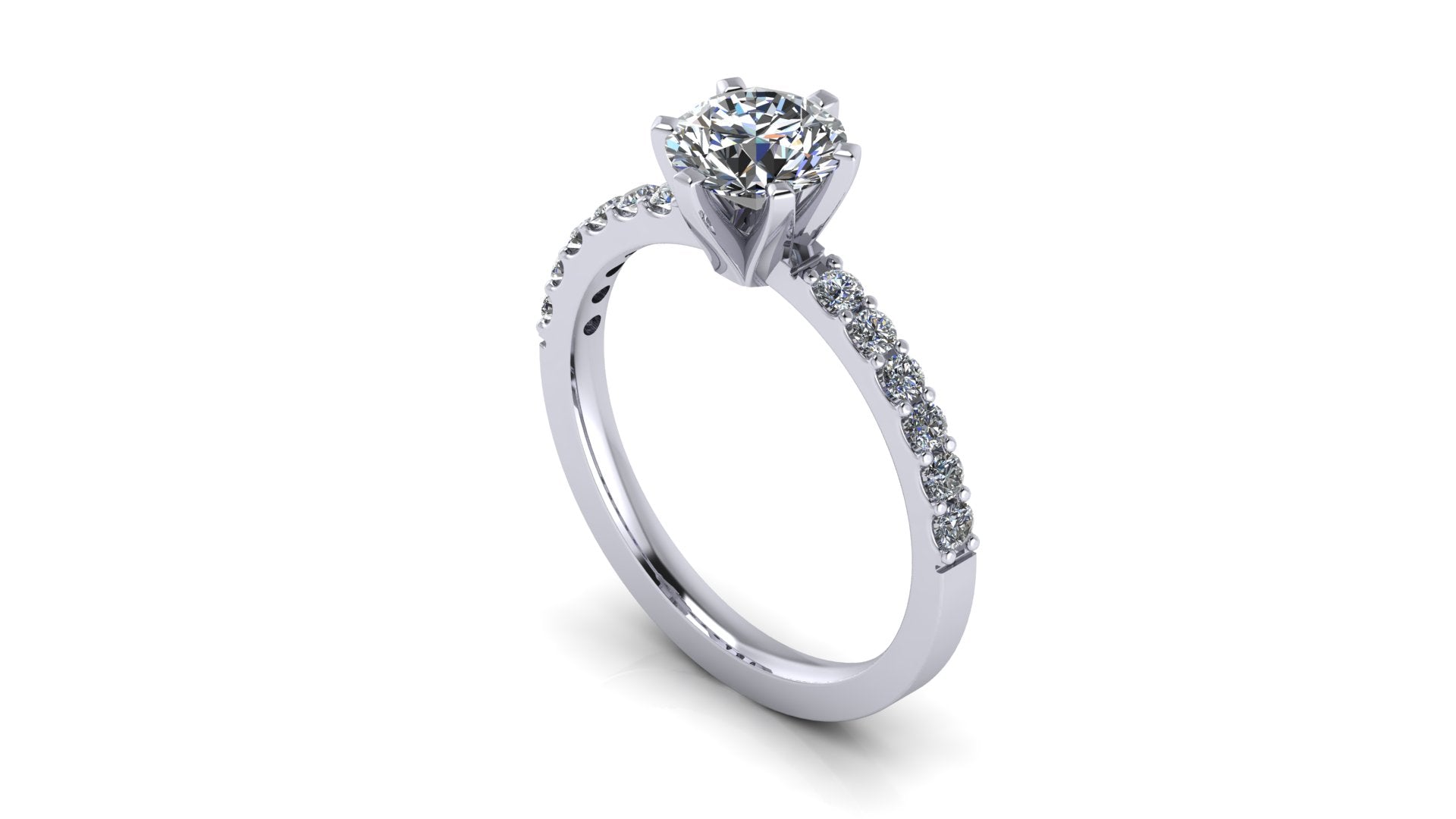 Anillo de compromiso  redondo, diamantes laterales - Daniel