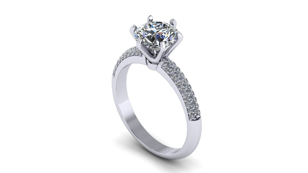 Anillo de compromiso  redondo, diamantes laterales - Gerardo