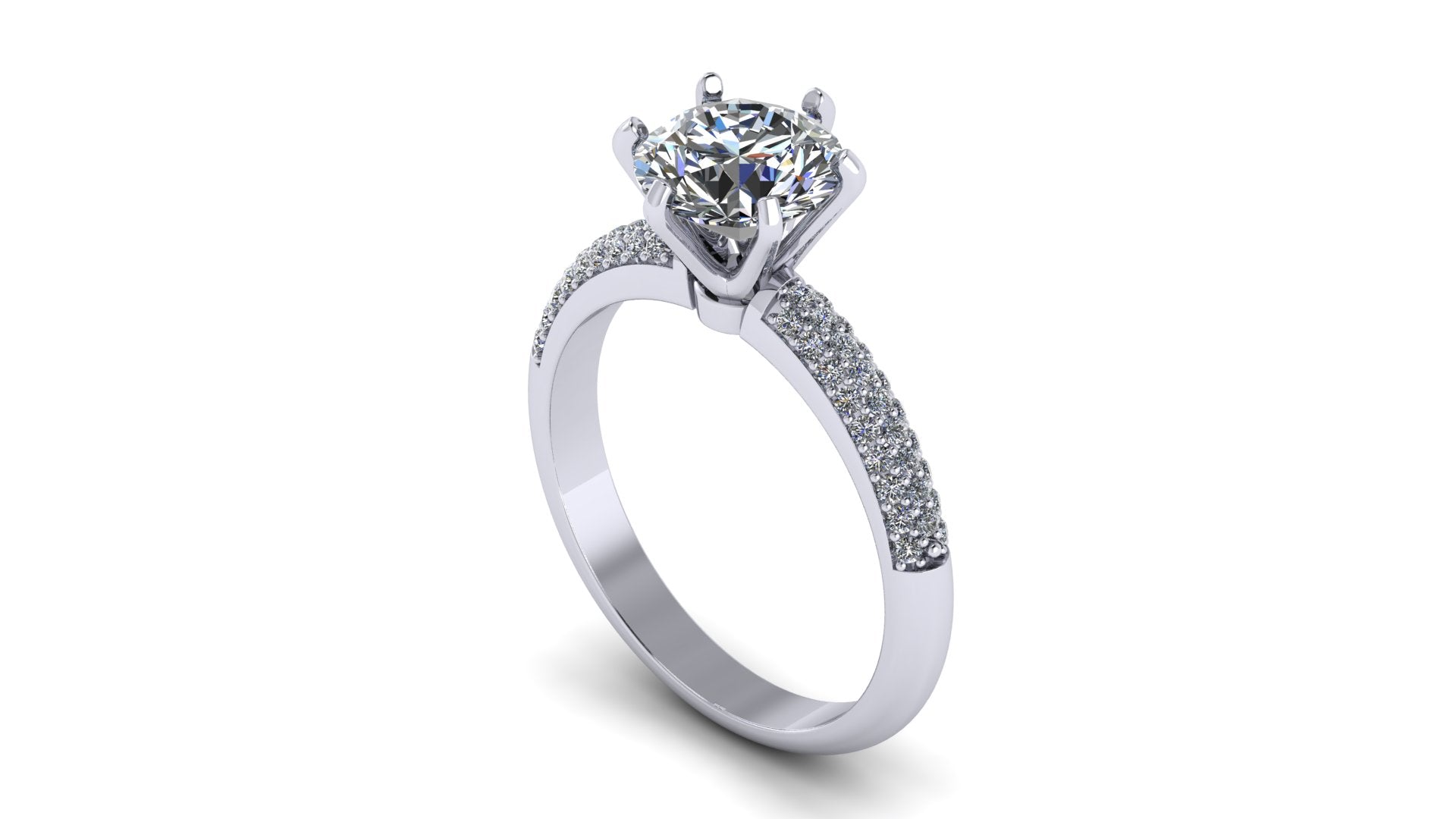 Anillo de compromiso  redondo, diamantes laterales - Gerardo