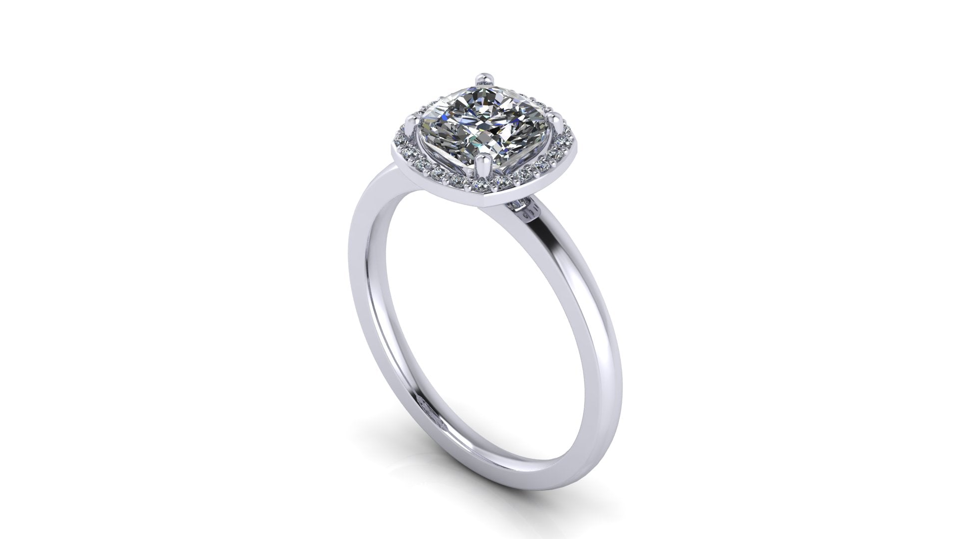 Anillo de compromiso  radiant, diamantes laterales y en halo - Antonio