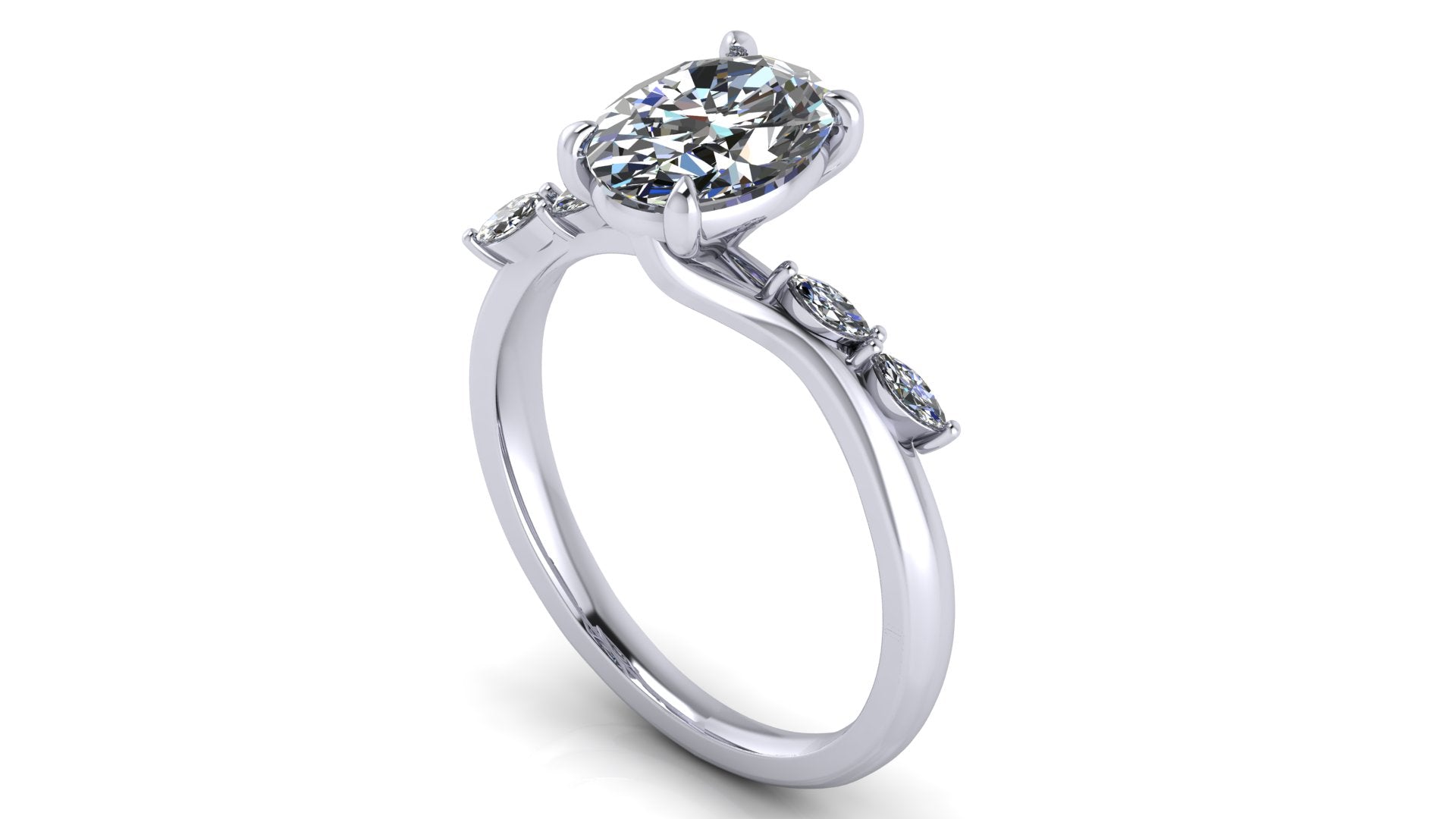 Anillo de compromiso  ovalado, diamantes laterales marquise - Armando
