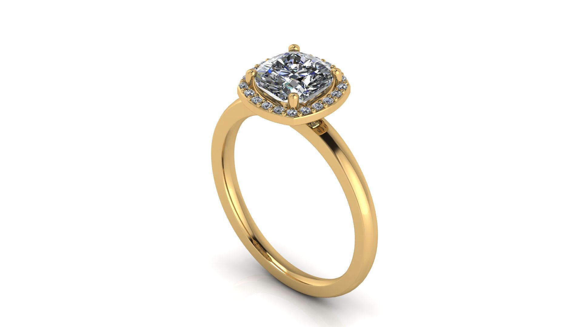 Anillo de compromiso  radiant, diamantes laterales y en halo - Antonio