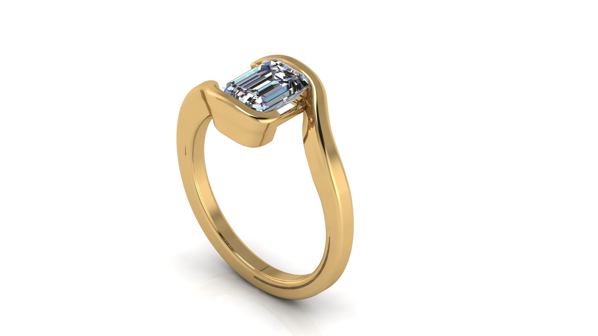 Anillo de compromiso solitario bicelado corte esmeralda - Omar