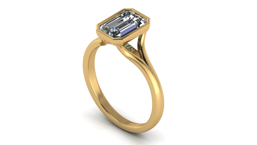Anillo de compromiso solitario bicelado corte esmeralda - Omar