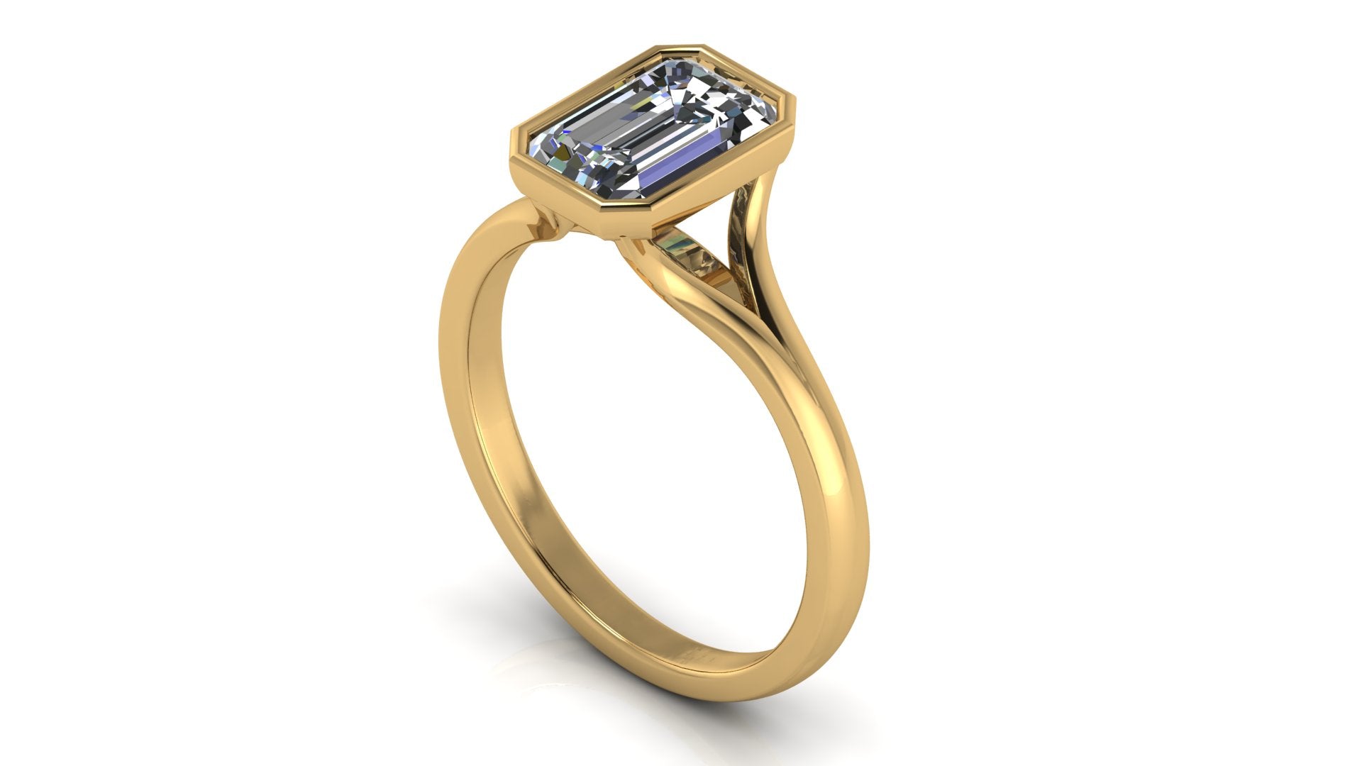 Anillo de compromiso solitario bicelado corte esmeralda - Omar