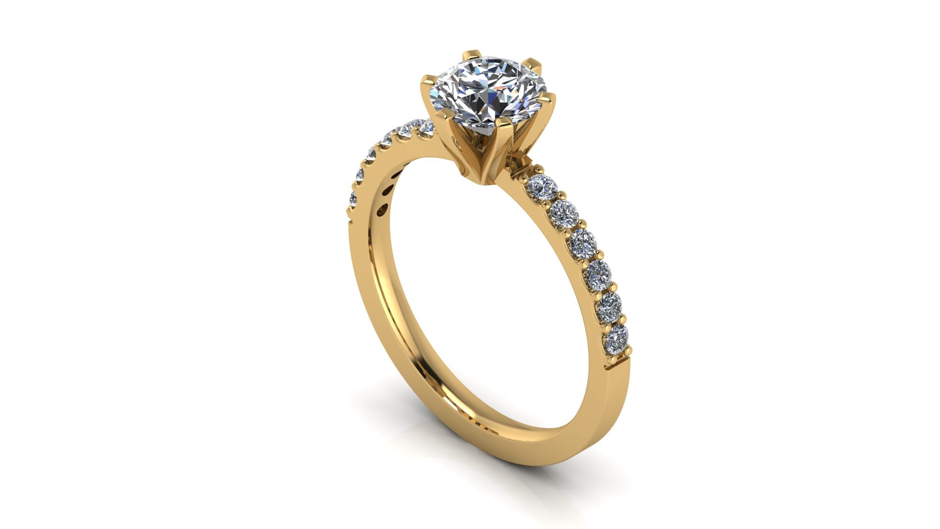 Anillo de compromiso  redondo, diamantes laterales - Daniel