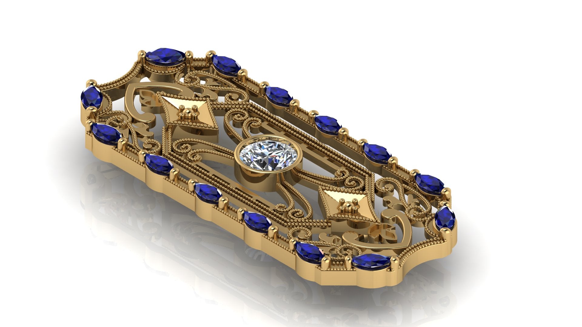 Broche  con zafiros y diamantes - Kala