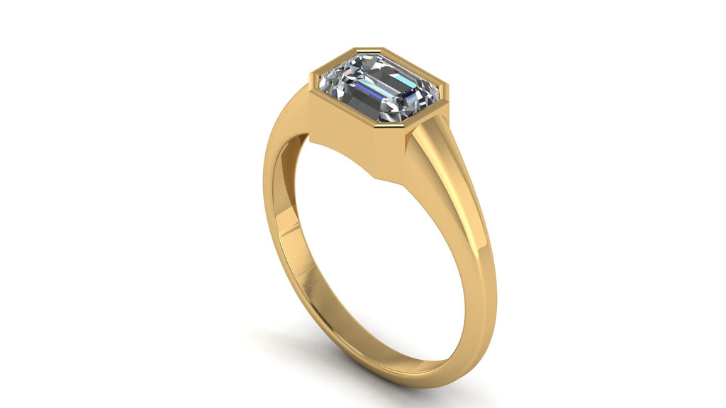 Anillo de compromiso solitario bicelado corte esmeralda - Ricardo