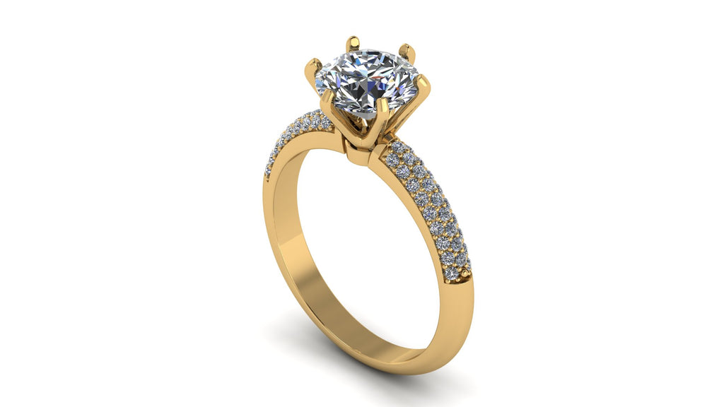 Anillo de compromiso  redondo, diamantes laterales - Gerardo