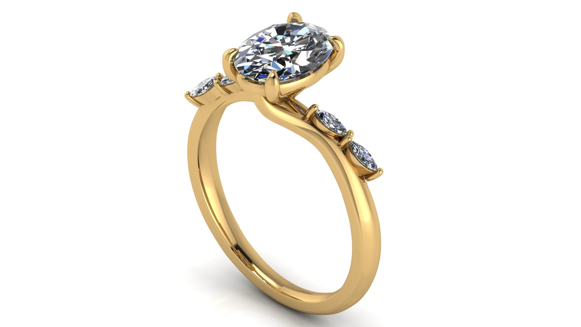 Anillo de compromiso  ovalado, diamantes laterales marquise - Armando
