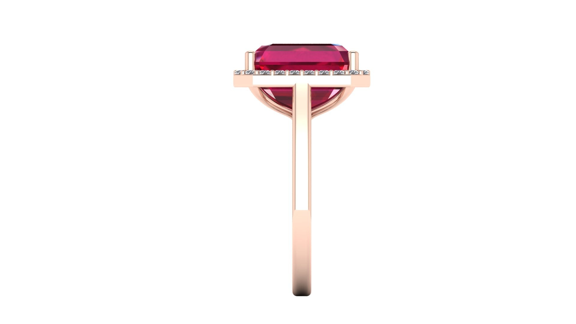 Anillo con ruby central corte esmeralda y halo de diamantes - Fiona
