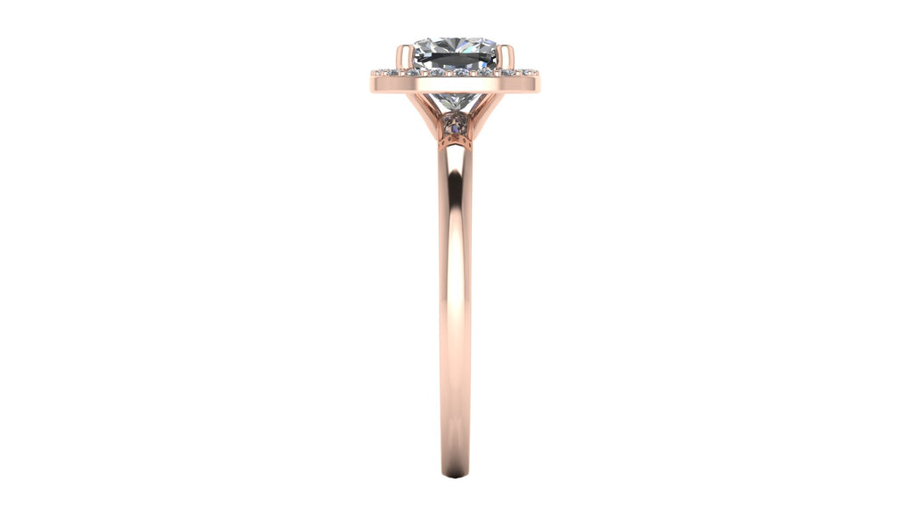 Anillo de compromiso  radiant, diamantes laterales y en halo - Antonio