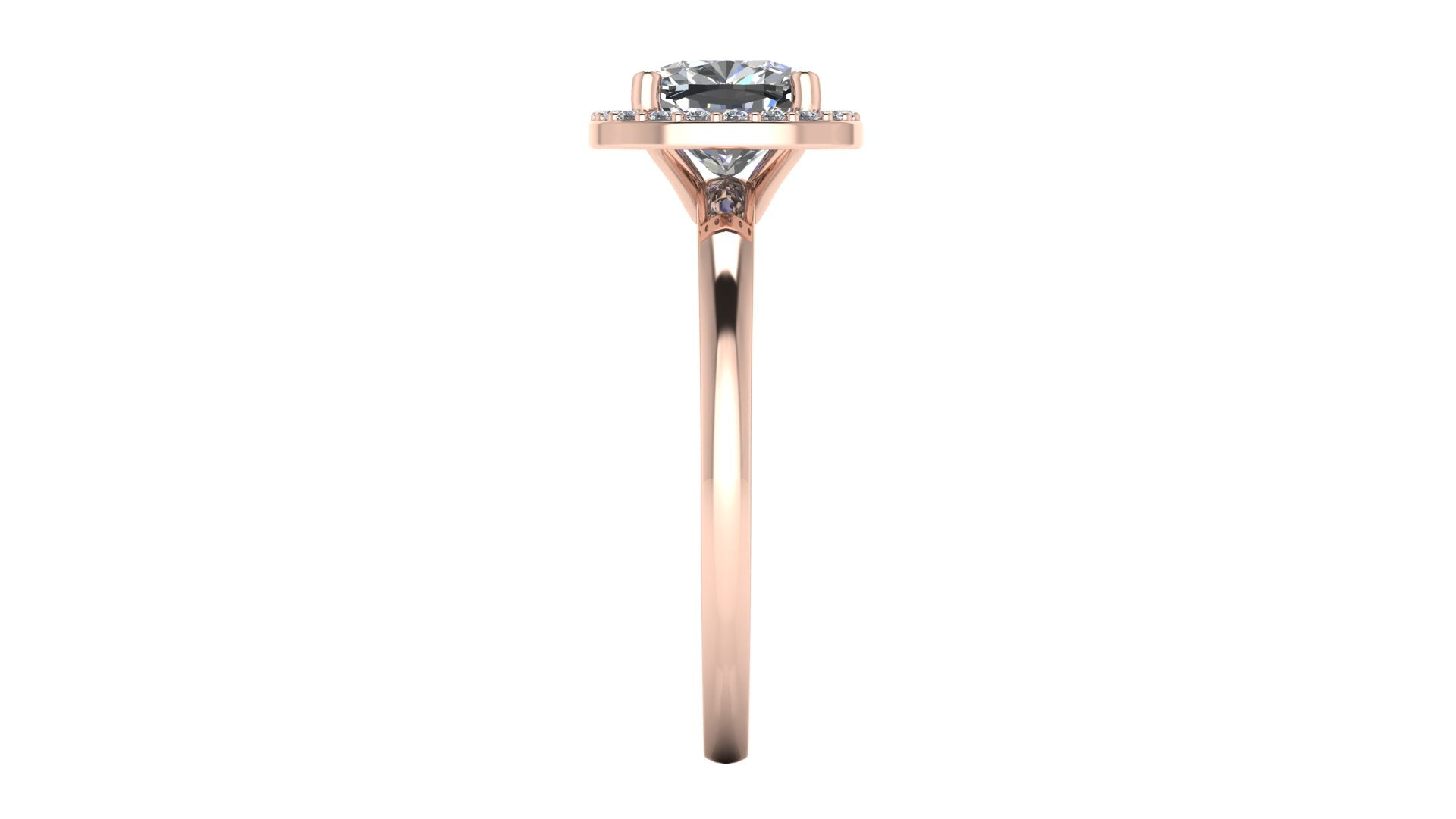 Anillo de compromiso  radiant, diamantes laterales y en halo - Antonio