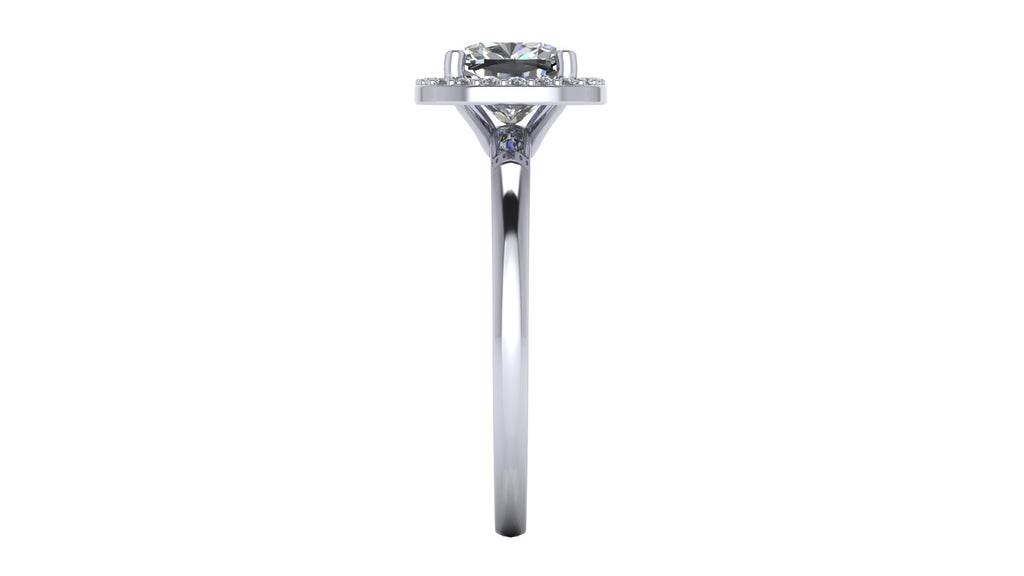 Anillo de compromiso  radiant, diamantes laterales y en halo - Antonio