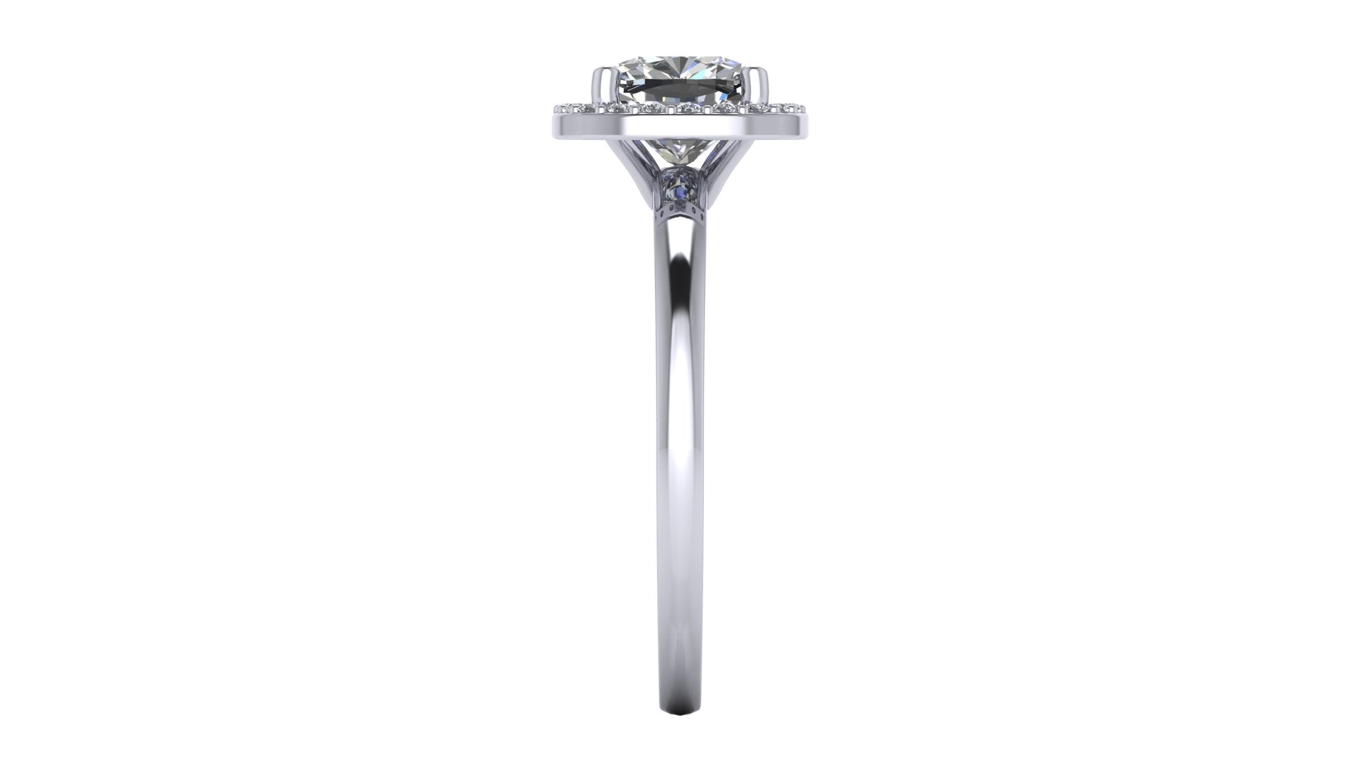 Anillo de compromiso  radiant, diamantes laterales y en halo - Antonio