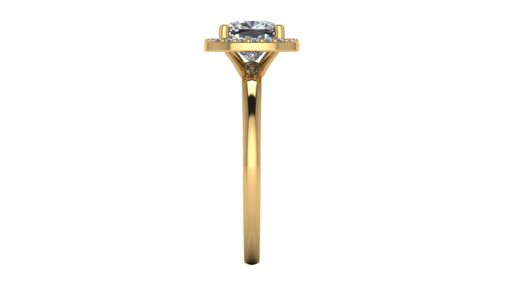 Anillo de compromiso  radiant, diamantes laterales y en halo - Antonio
