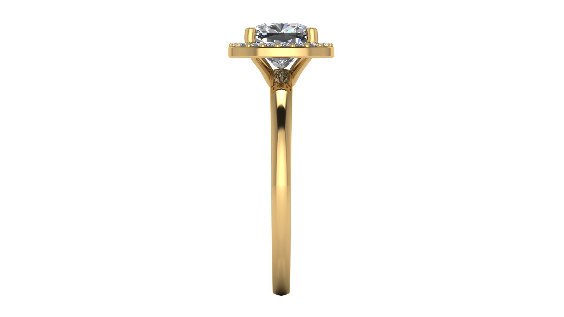 Anillo de compromiso  radiant, diamantes laterales y en halo - Antonio
