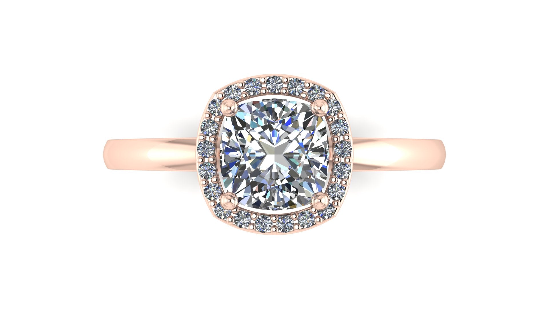 Anillo de compromiso  radiant, diamantes laterales y en halo - Antonio