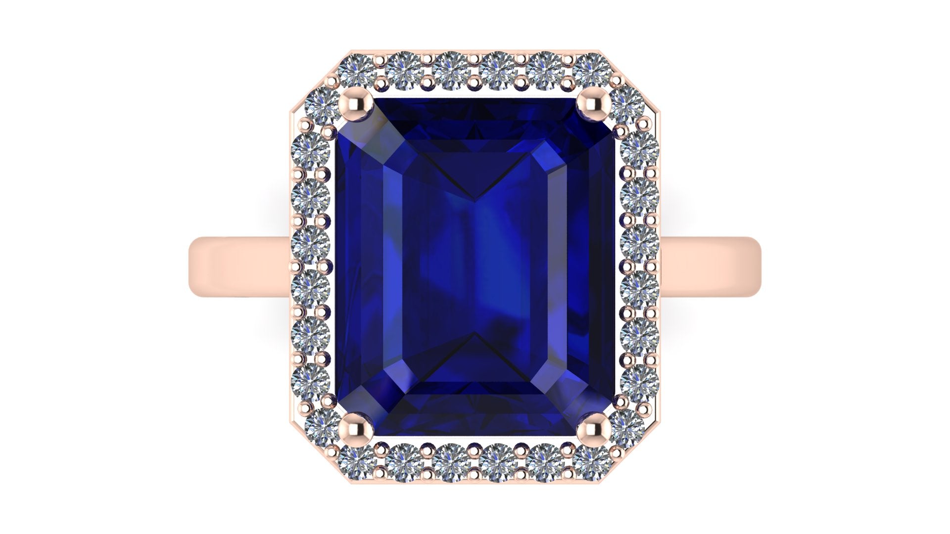 Anillo con zafiro central corte esmeralda y halo de diamantes - Fernanda