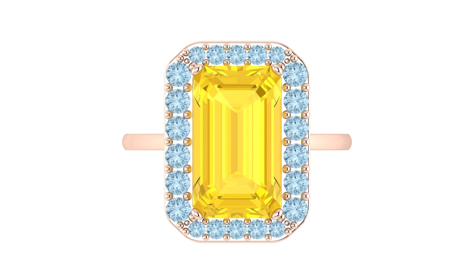 Anillo con citrino corte baguette y halo de topacios - Gala
